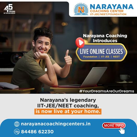 Narayana's Live Online Classes for IIT-JEE, NEET (UG), and Foundation are now available - Coaching Institutes in India