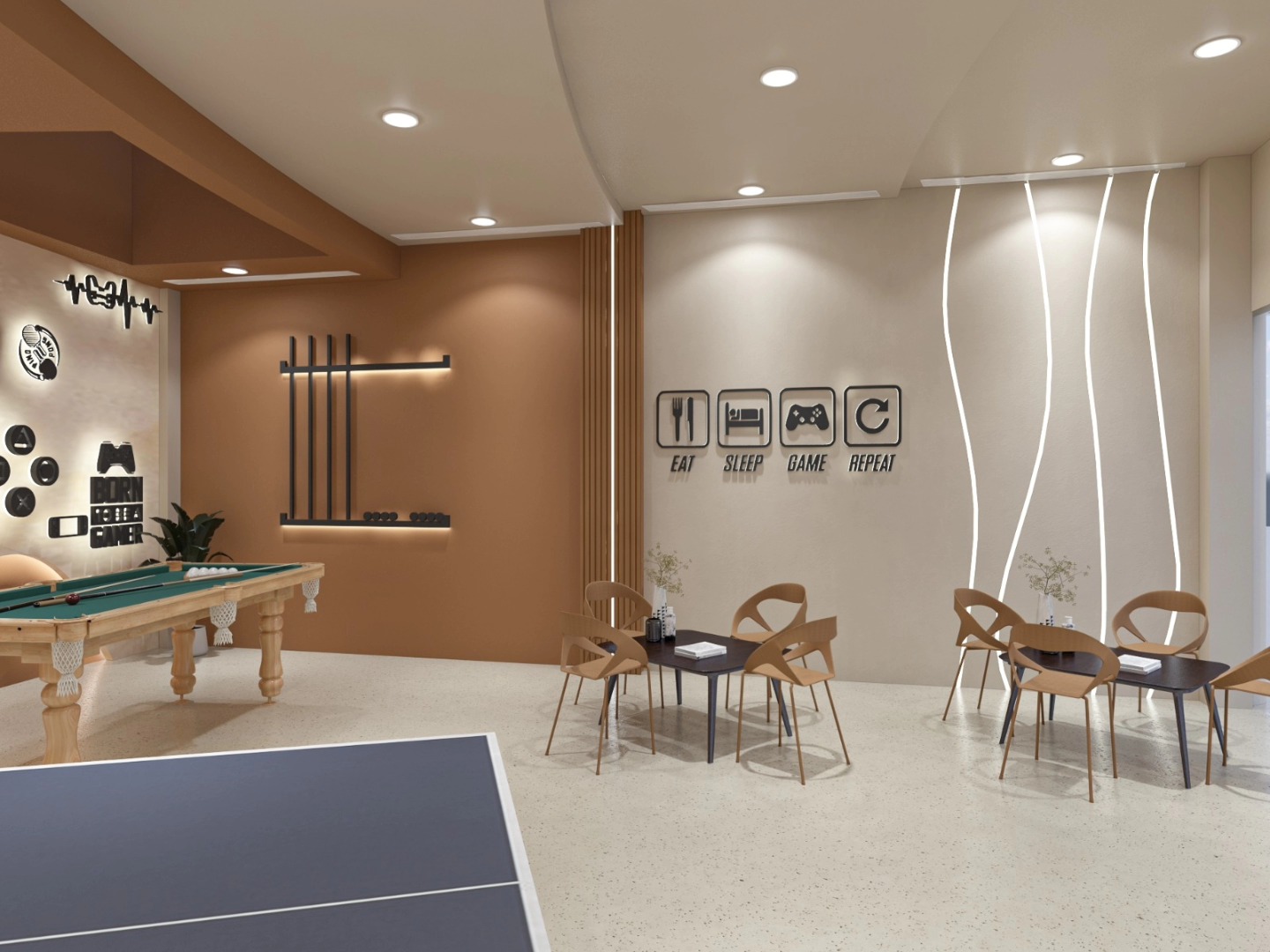 Modern Curves and Minimalist Luxury: Elevating Club Design with Flowing Lines"