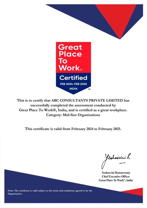 ABC Consultants: Proudly Certified as a Great Place to Work for the Second Year! - Jobs in India