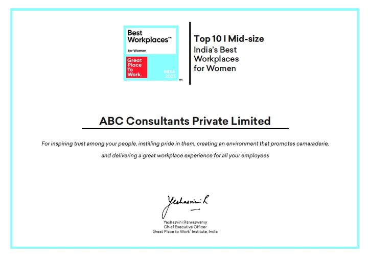 ABC Consultants: Proudly Certified as a Great Place to Work for the Second Year! - Jobs in India